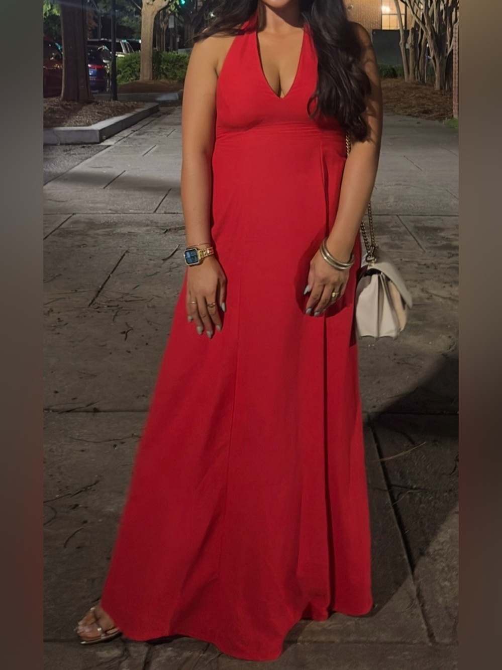Japna Red V-Neck Halter Top Maxi Dress
